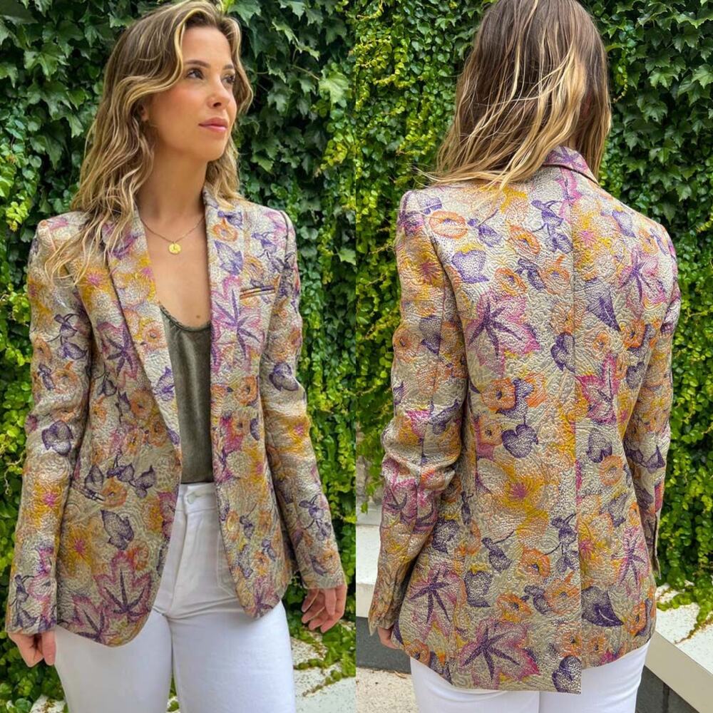 Zadig & Voltaire Deluxe Virginie Embossed Floral Gold Purple Blazer 36 Small - Picture 2 of 14